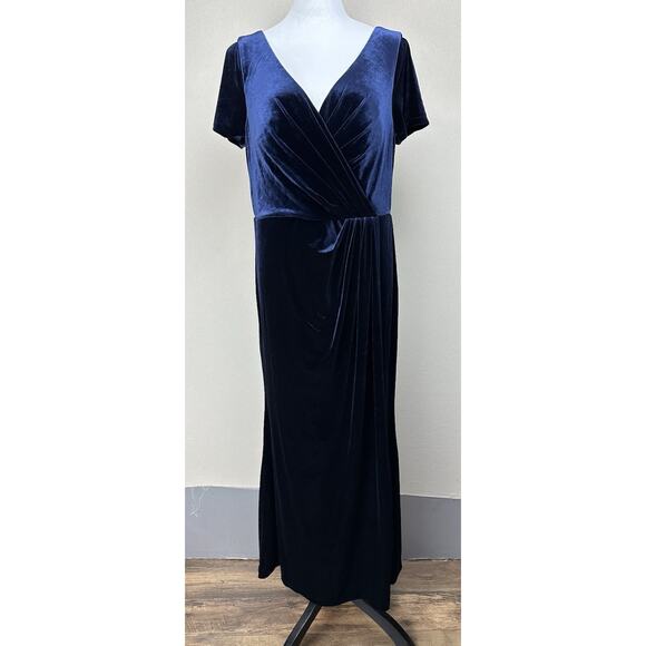 Dresses & Skirts - REVELRY Velvet Bridesmaid Dress in Deep Blue Women's Size 16 Faux Wrap.